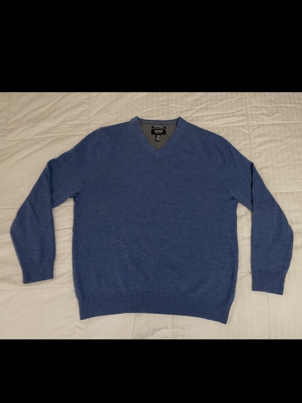 Nordstrom Men’s Shop V-Neck Pullover Sweater 100% Extra Fine Merino Wool Blue L